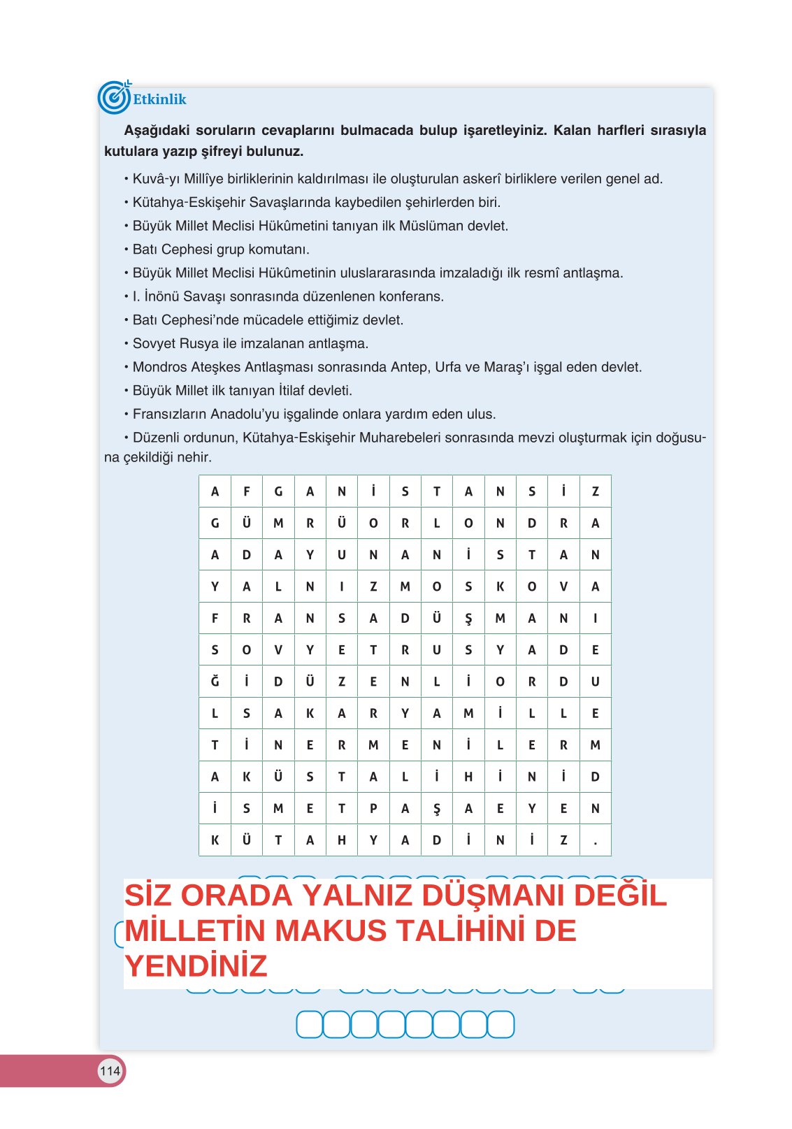 8. Sınıf İnkılap Tarihi Ve Atatürkçülük Ders Kitabı Ders Destek Yayınları Sayfa 114 Cevapları