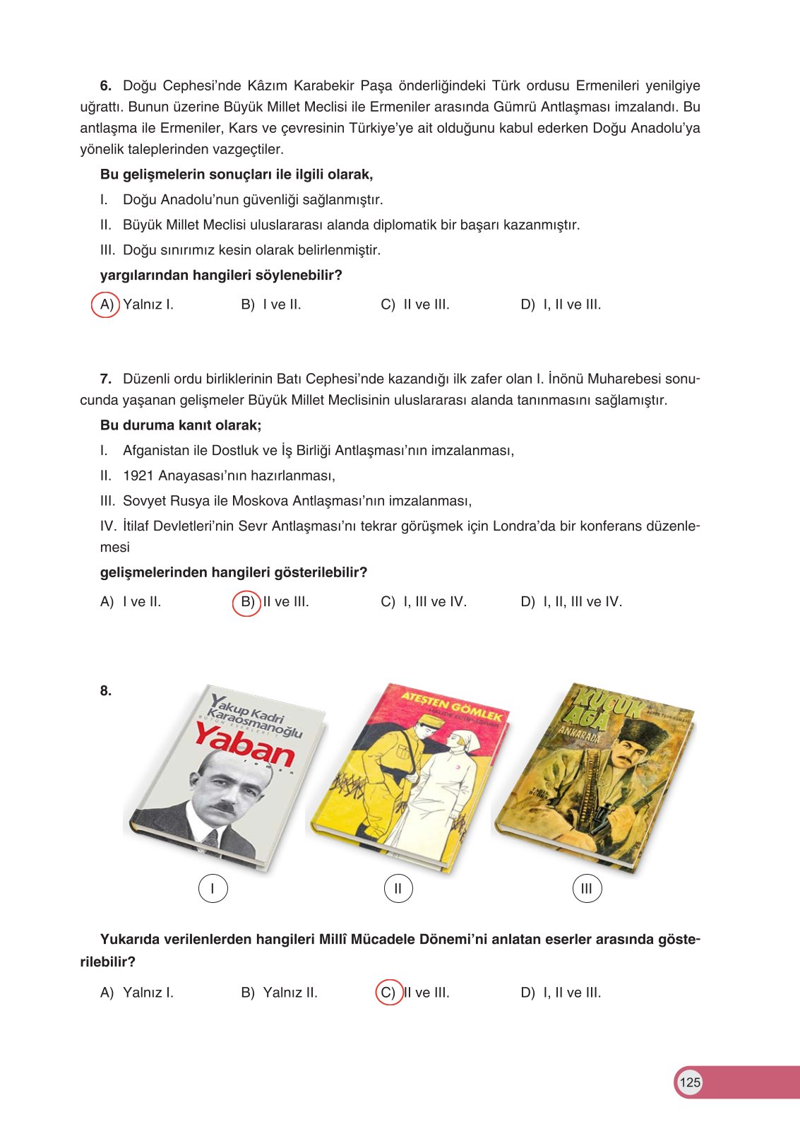8. Sınıf İnkılap Tarihi Ve Atatürkçülük Ders Kitabı Ders Destek Yayınları Sayfa 125 Cevapları