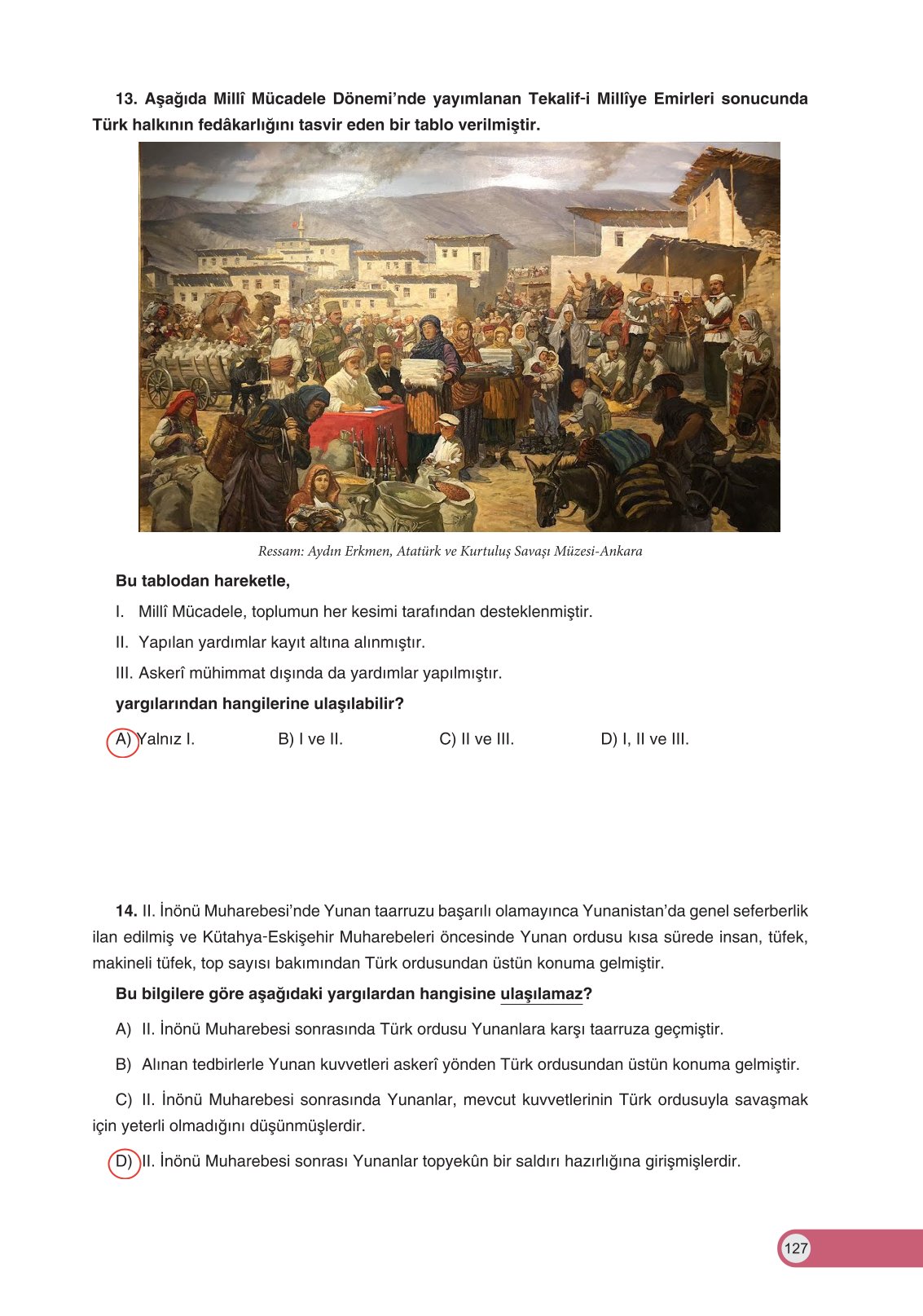 8. Sınıf İnkılap Tarihi Ve Atatürkçülük Ders Kitabı Ders Destek Yayınları Sayfa 127 Cevapları