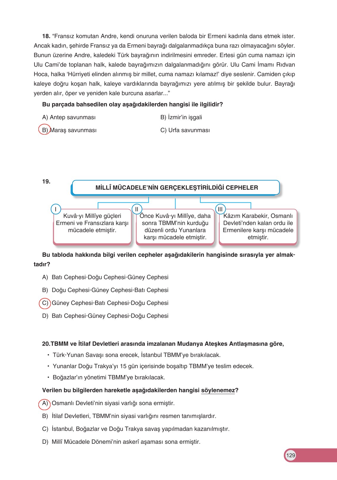 8. Sınıf İnkılap Tarihi Ve Atatürkçülük Ders Kitabı Ders Destek Yayınları Sayfa 129 Cevapları