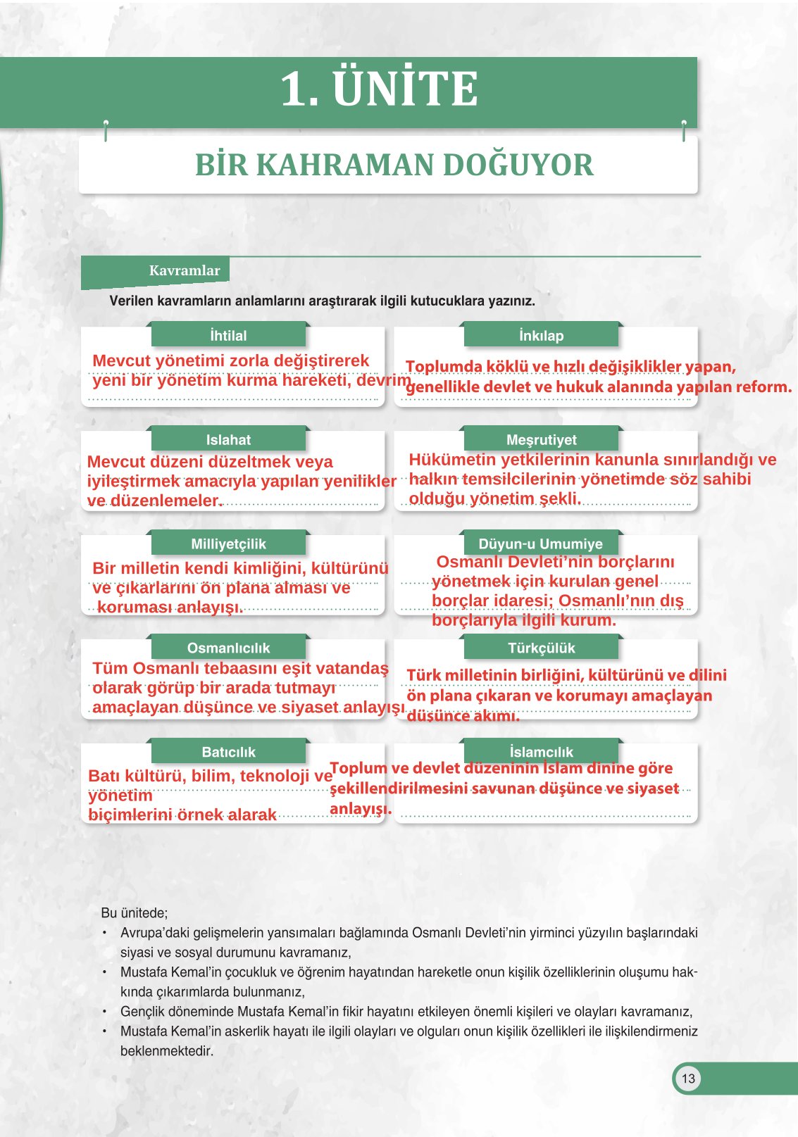 8. Sınıf İnkılap Tarihi Ve Atatürkçülük Ders Kitabı Ders Destek Yayınları Sayfa 13 Cevapları