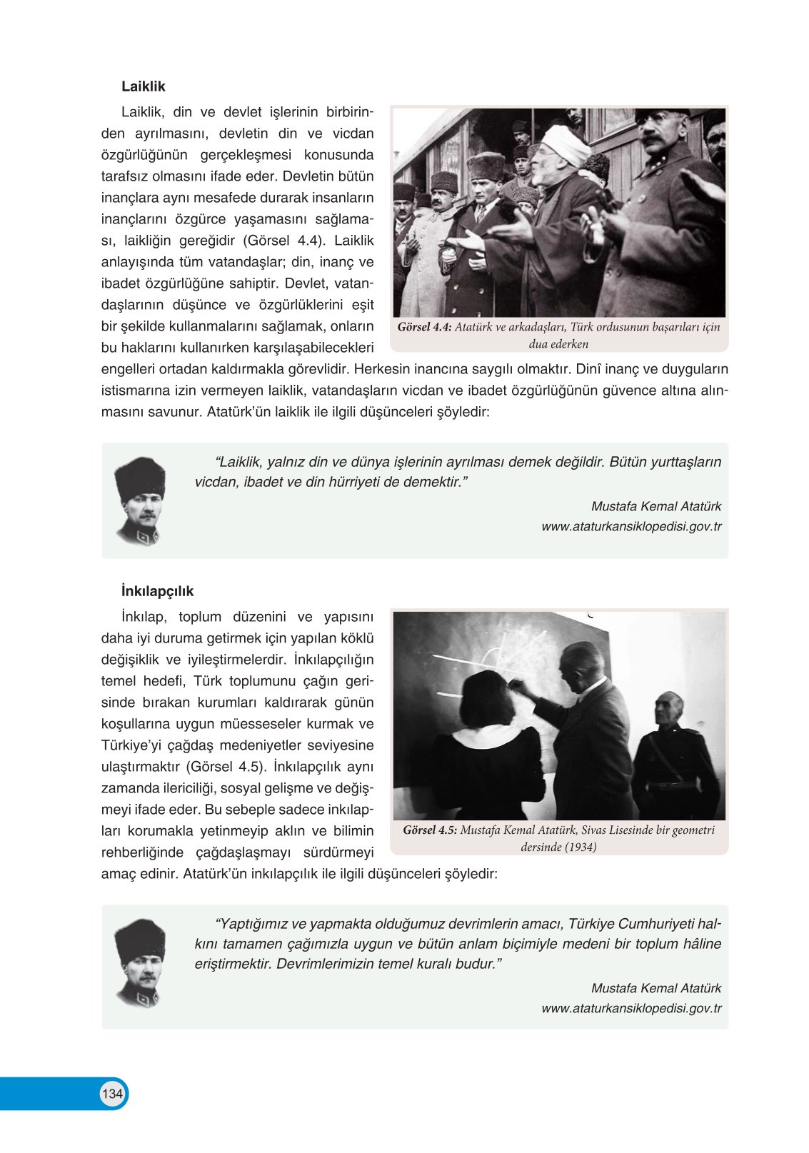 8. Sınıf İnkılap Tarihi Ve Atatürkçülük Ders Kitabı Ders Destek Yayınları Sayfa 134 Cevapları