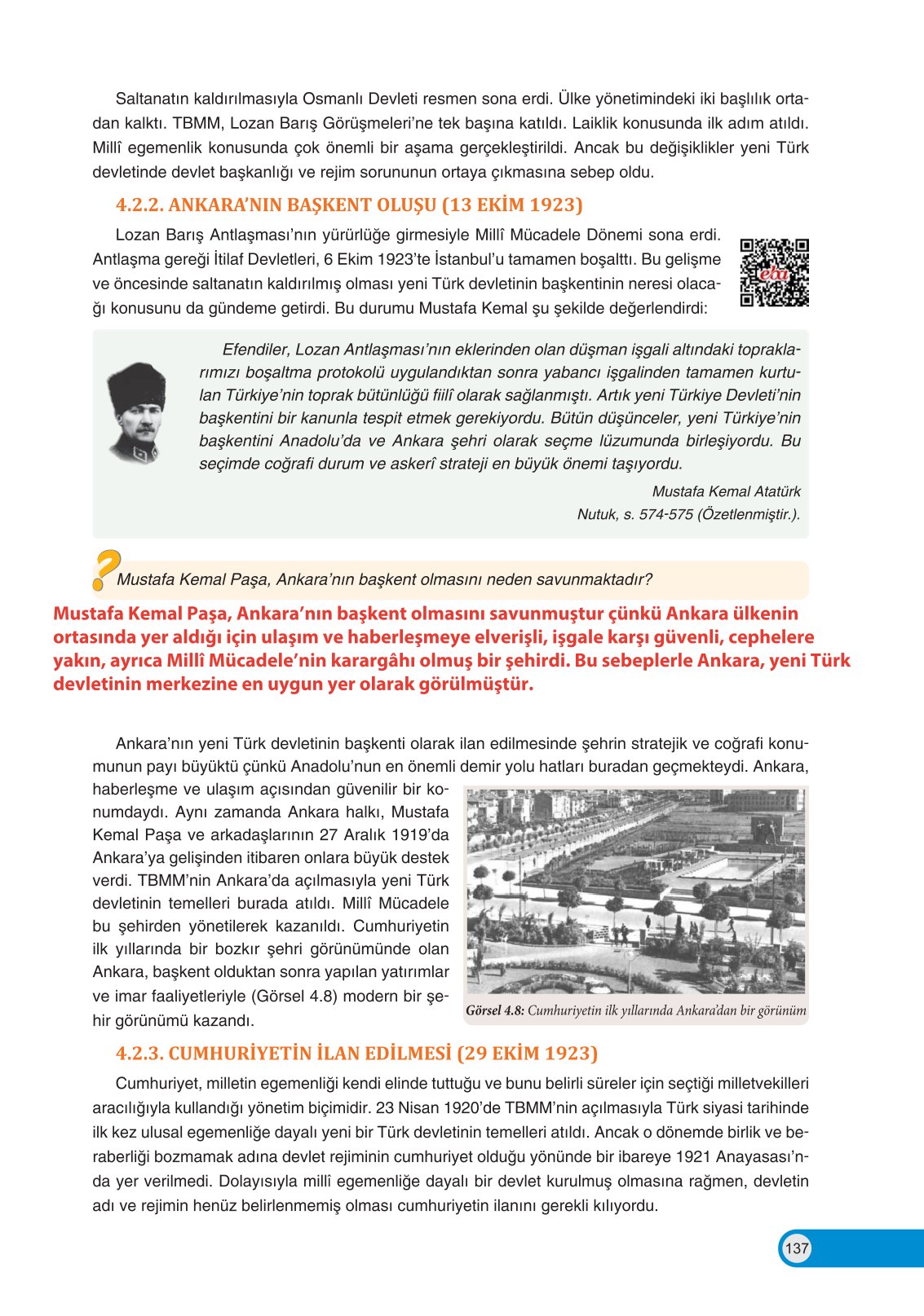 8. Sınıf İnkılap Tarihi Ve Atatürkçülük Ders Kitabı Ders Destek Yayınları Sayfa 137 Cevapları