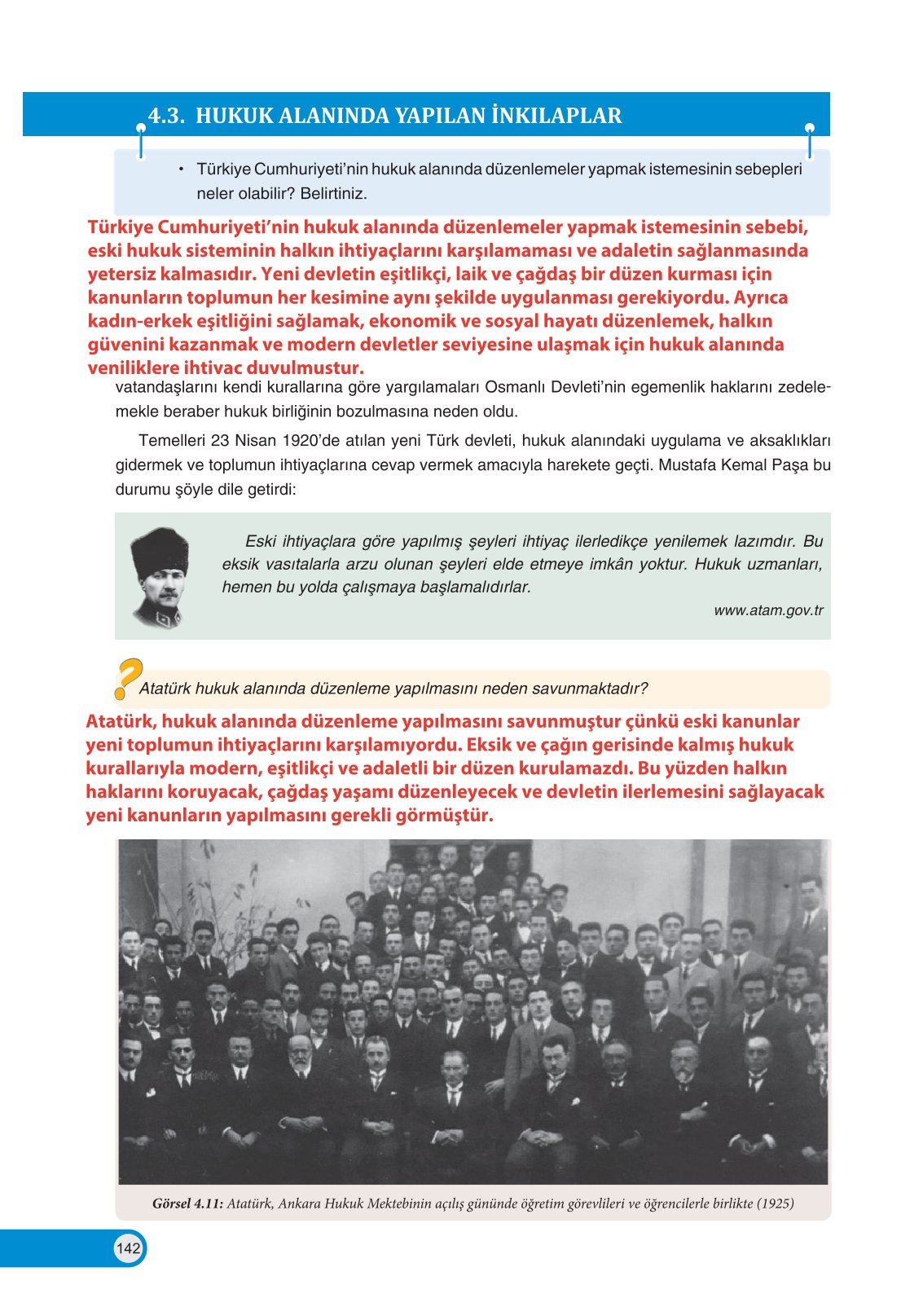 8. Sınıf İnkılap Tarihi Ve Atatürkçülük Ders Kitabı Ders Destek Yayınları Sayfa 142 Cevapları