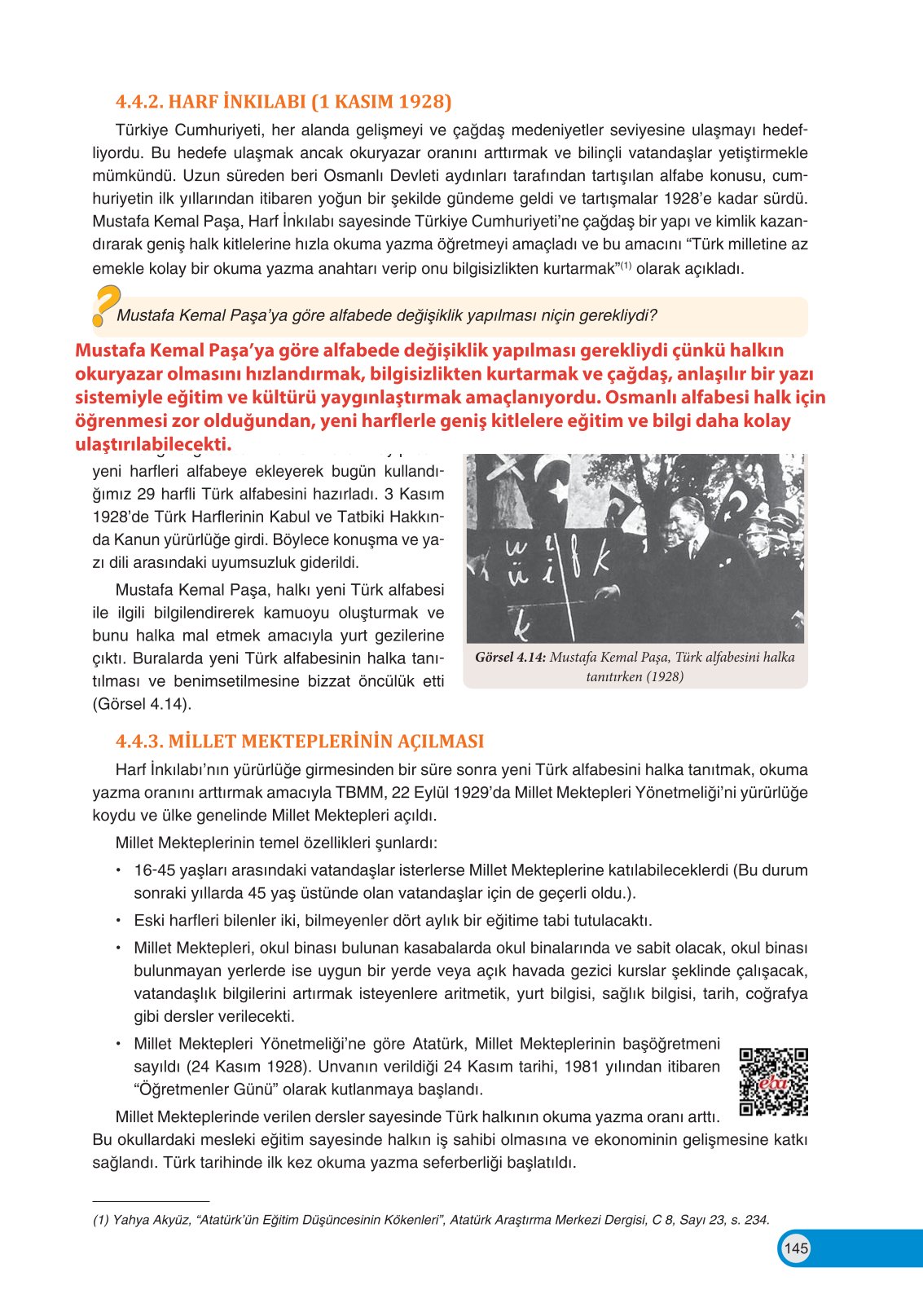 8. Sınıf İnkılap Tarihi Ve Atatürkçülük Ders Kitabı Ders Destek Yayınları Sayfa 145 Cevapları