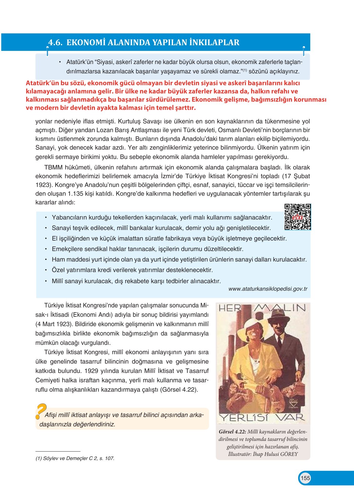 8. Sınıf İnkılap Tarihi Ve Atatürkçülük Ders Kitabı Ders Destek Yayınları Sayfa 155 Cevapları