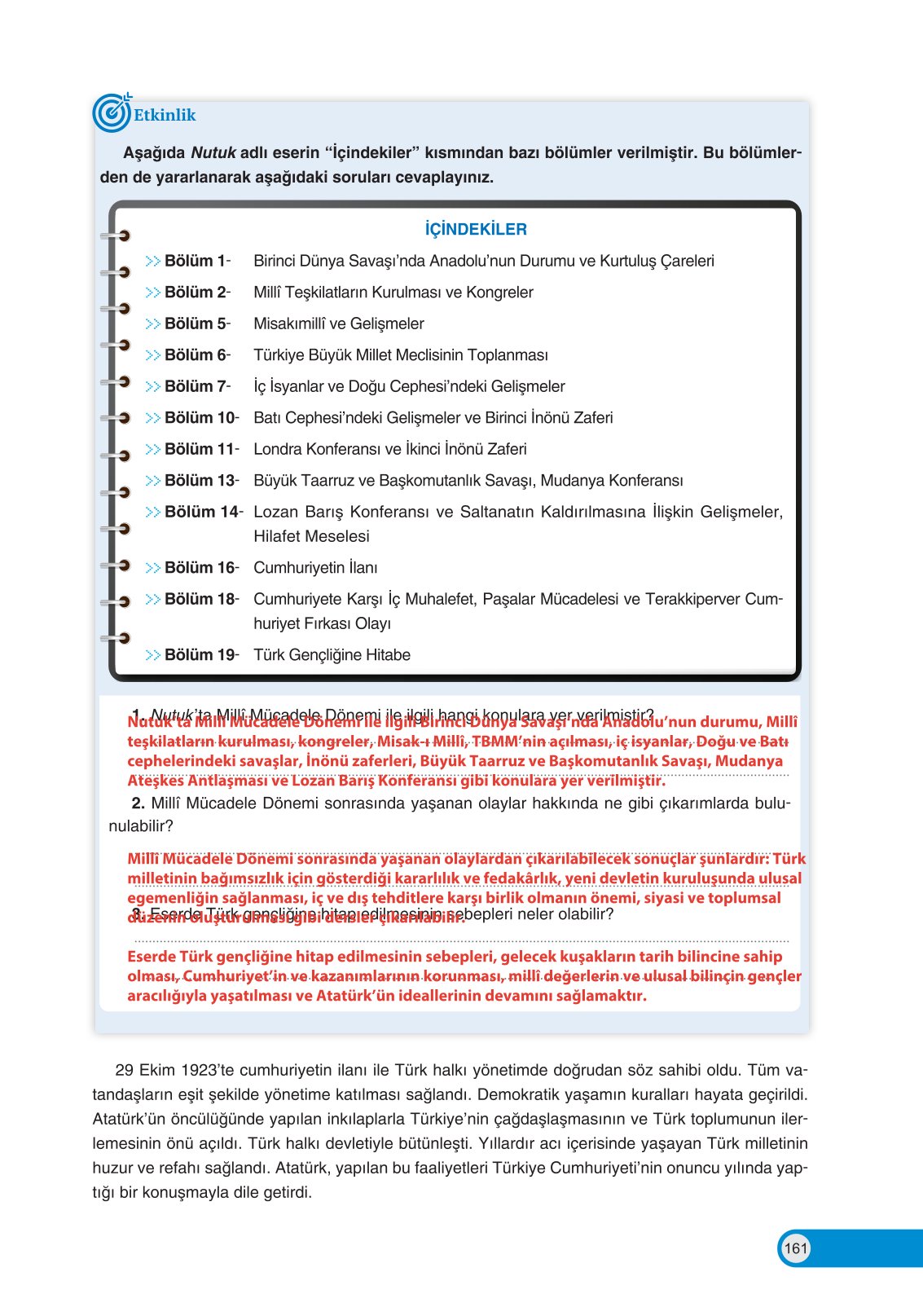 8. Sınıf İnkılap Tarihi Ve Atatürkçülük Ders Kitabı Ders Destek Yayınları Sayfa 161 Cevapları