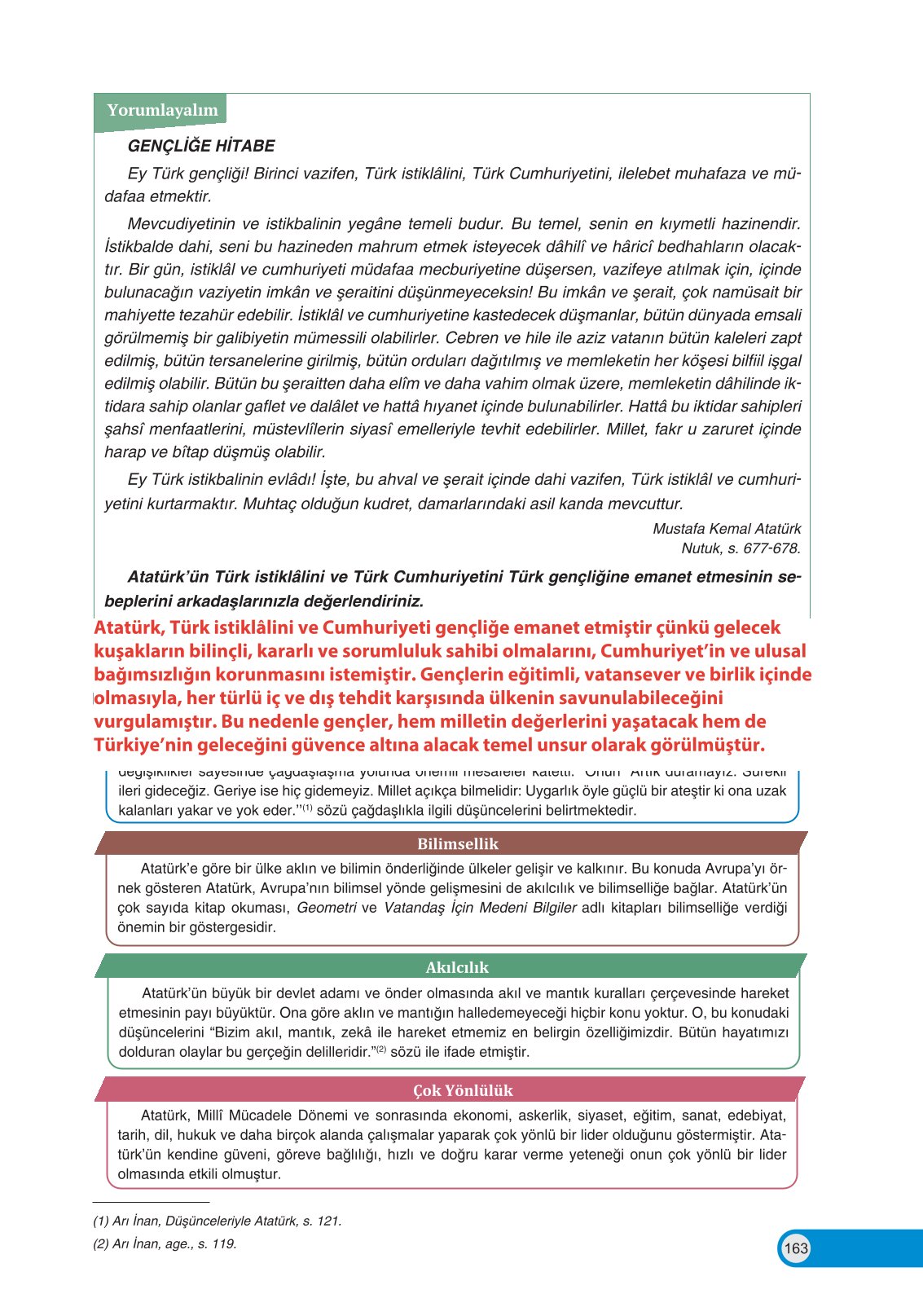 8. Sınıf İnkılap Tarihi Ve Atatürkçülük Ders Kitabı Ders Destek Yayınları Sayfa 163 Cevapları
