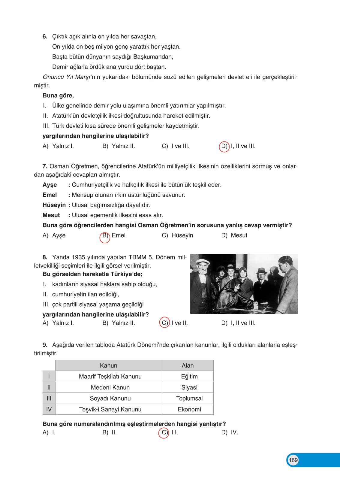 8. Sınıf İnkılap Tarihi Ve Atatürkçülük Ders Kitabı Ders Destek Yayınları Sayfa 169 Cevapları