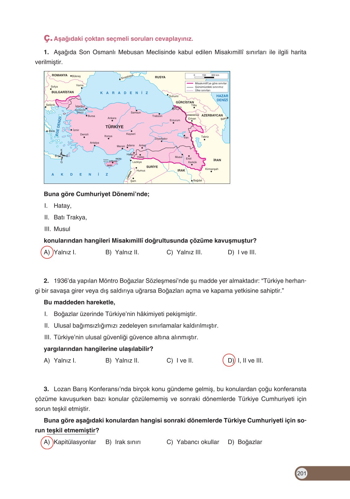 8. Sınıf İnkılap Tarihi Ve Atatürkçülük Ders Kitabı Ders Destek Yayınları Sayfa 201 Cevapları