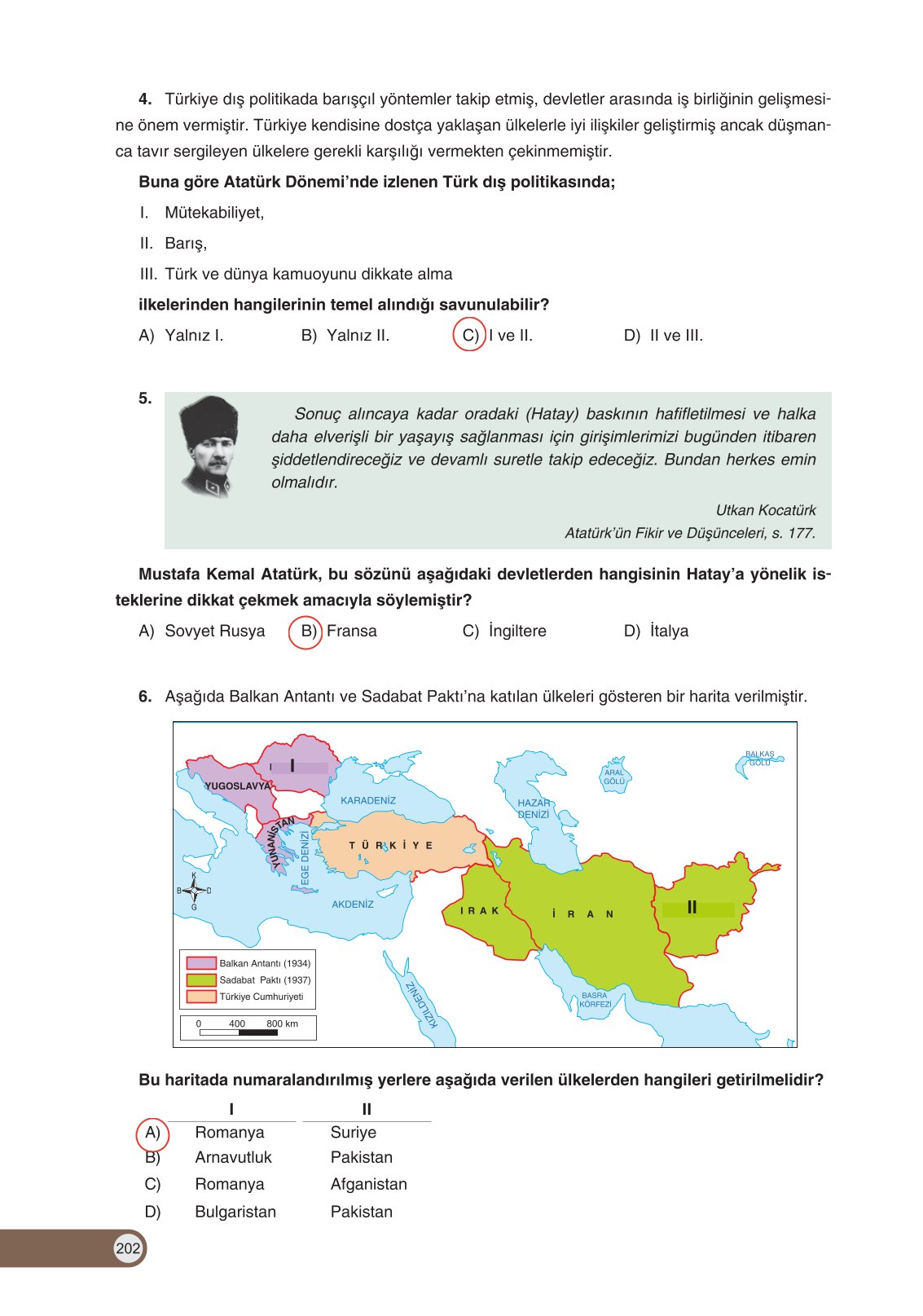 8. Sınıf İnkılap Tarihi Ve Atatürkçülük Ders Kitabı Ders Destek Yayınları Sayfa 202 Cevapları