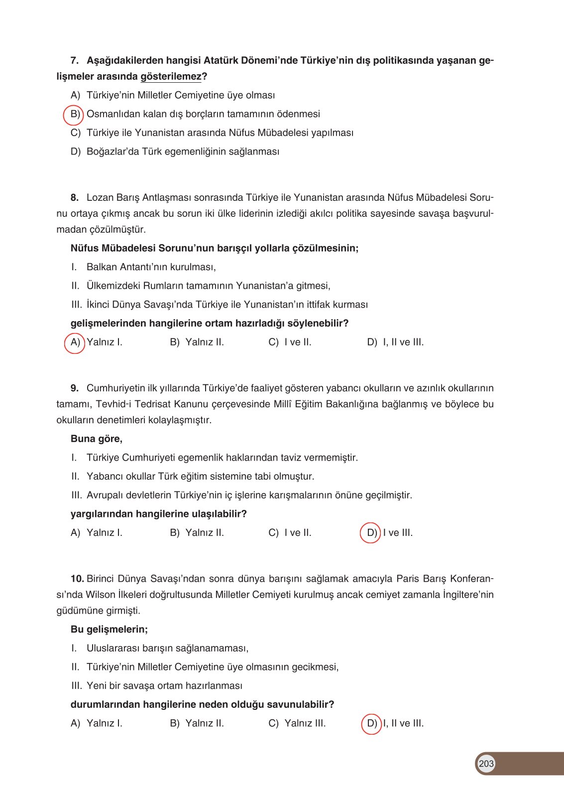 8. Sınıf İnkılap Tarihi Ve Atatürkçülük Ders Kitabı Ders Destek Yayınları Sayfa 203 Cevapları