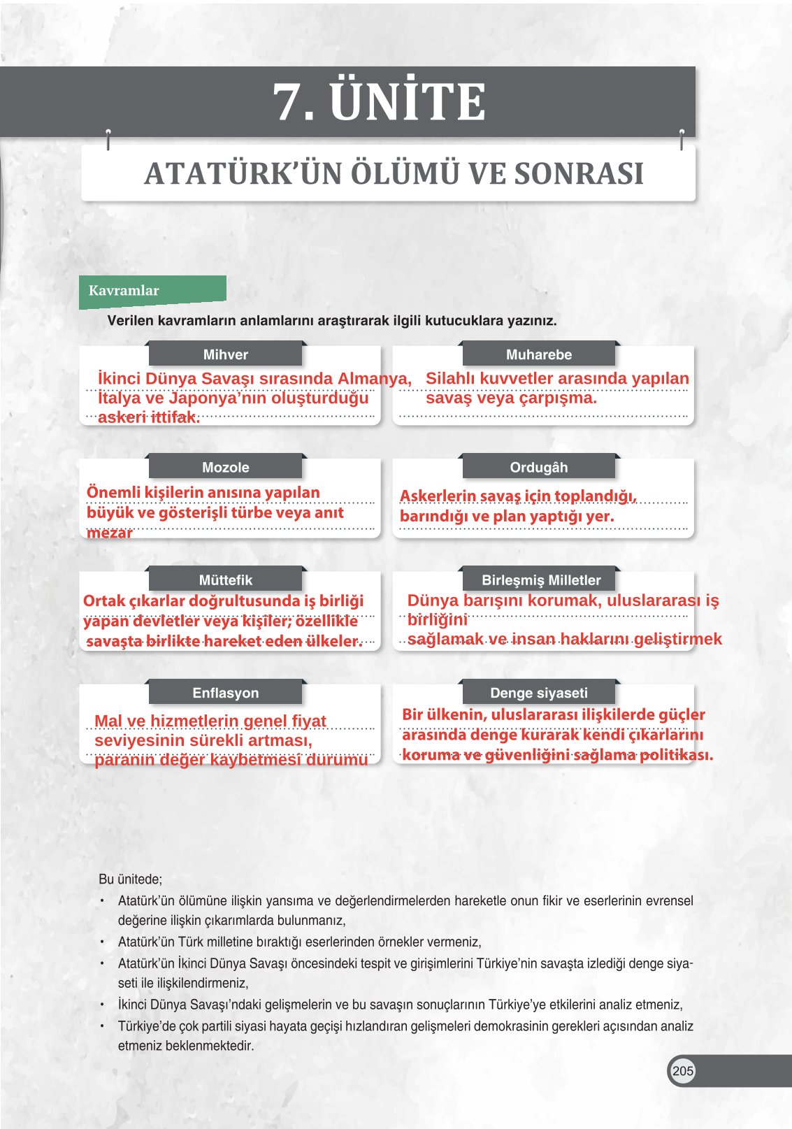 8. Sınıf İnkılap Tarihi Ve Atatürkçülük Ders Kitabı Ders Destek Yayınları Sayfa 205 Cevapları