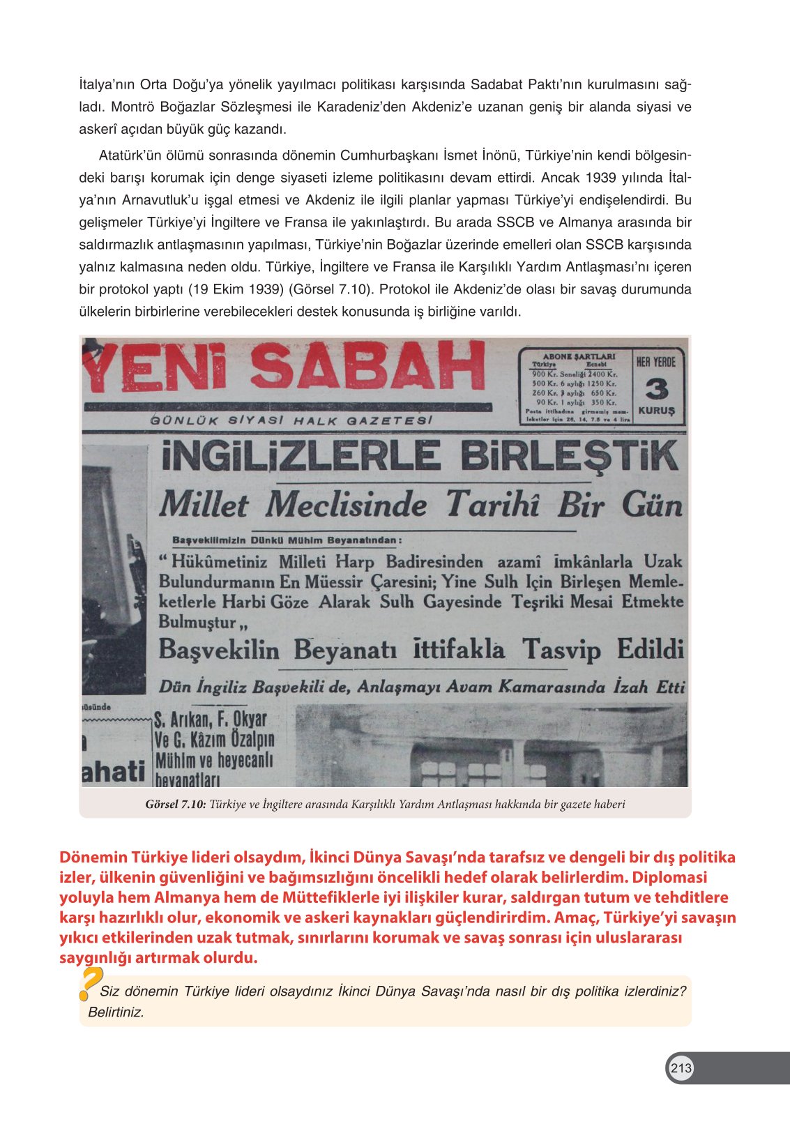 8. Sınıf İnkılap Tarihi Ve Atatürkçülük Ders Kitabı Ders Destek Yayınları Sayfa 213 Cevapları