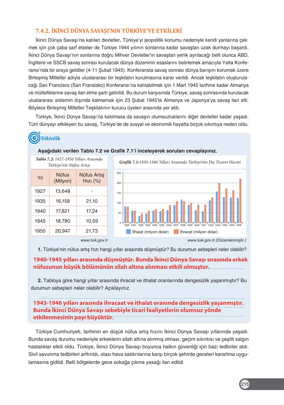 8. Sınıf İnkılap Tarihi Ve Atatürkçülük Ders Kitabı Ders Destek Yayınları Sayfa 215 Cevapları