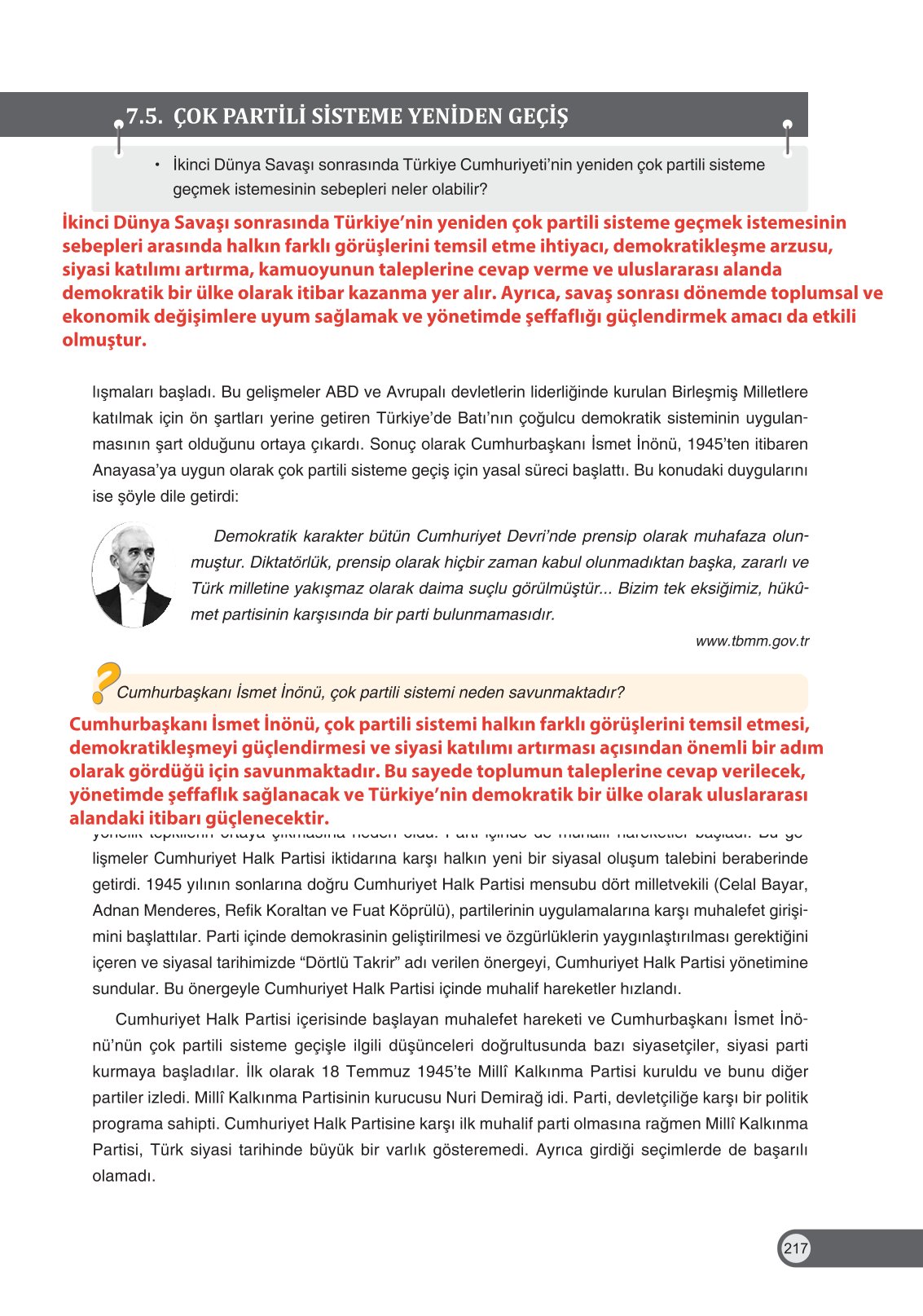 8. Sınıf İnkılap Tarihi Ve Atatürkçülük Ders Kitabı Ders Destek Yayınları Sayfa 217 Cevapları