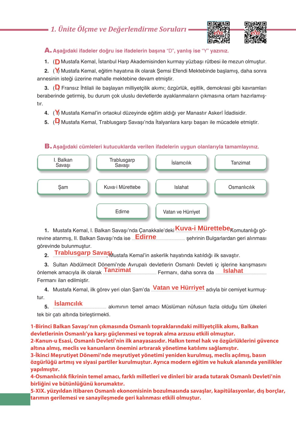8. Sınıf İnkılap Tarihi Ve Atatürkçülük Ders Kitabı Ders Destek Yayınları Sayfa 34 Cevapları