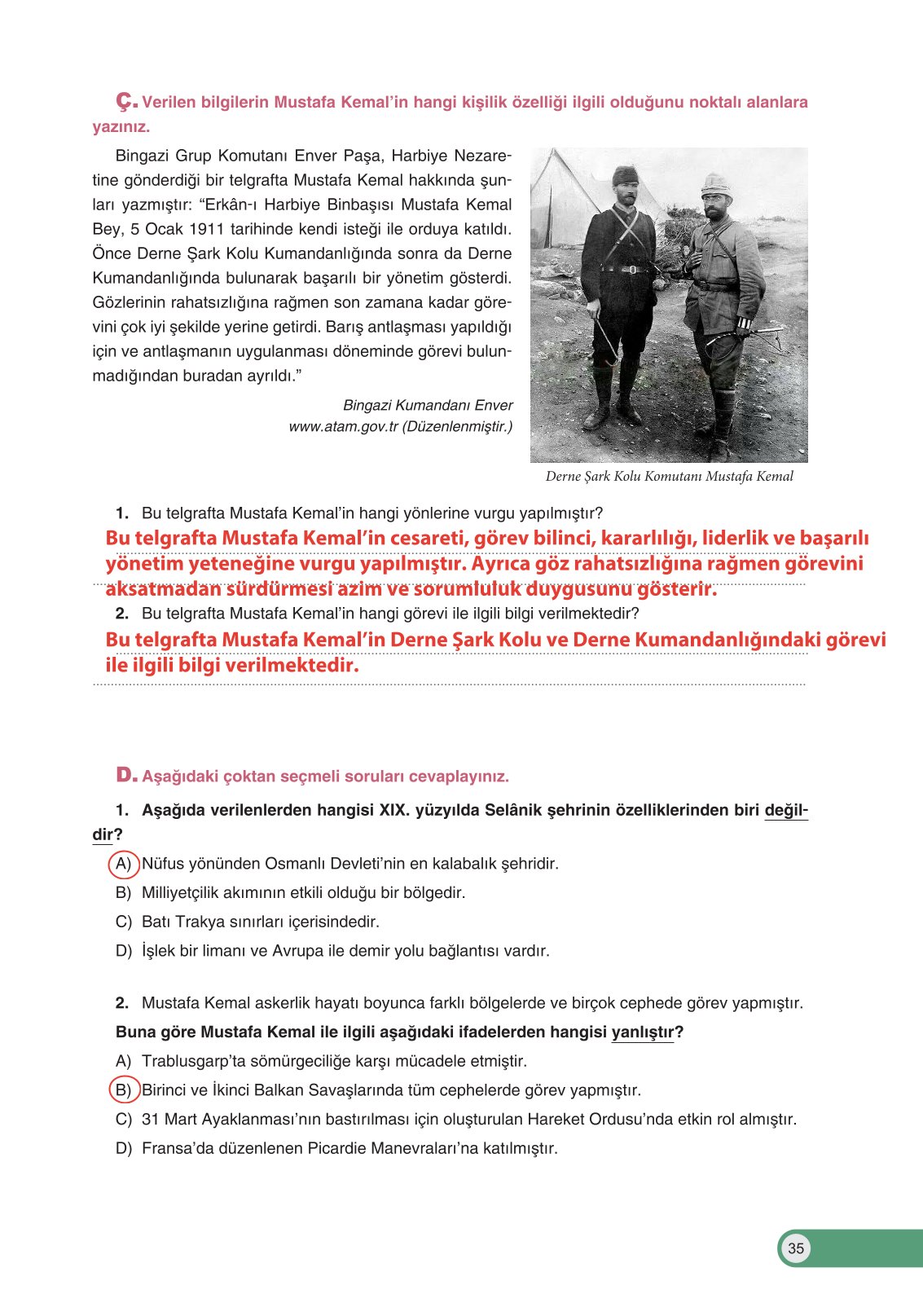 8. Sınıf İnkılap Tarihi Ve Atatürkçülük Ders Kitabı Ders Destek Yayınları Sayfa 35 Cevapları