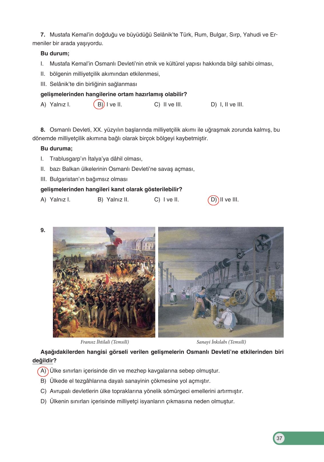 8. Sınıf İnkılap Tarihi Ve Atatürkçülük Ders Kitabı Ders Destek Yayınları Sayfa 37 Cevapları