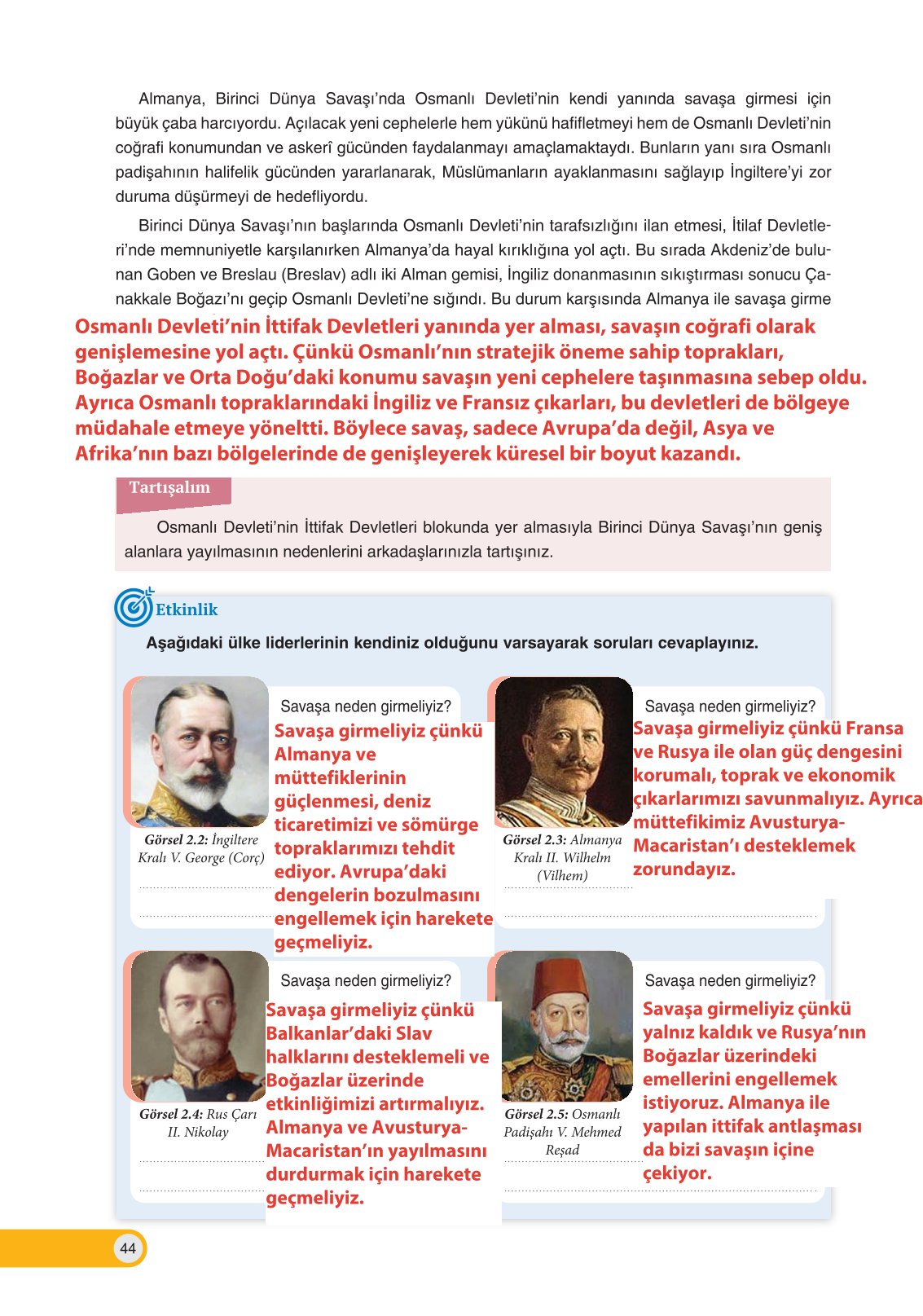 8. Sınıf İnkılap Tarihi Ve Atatürkçülük Ders Kitabı Ders Destek Yayınları Sayfa 44 Cevapları