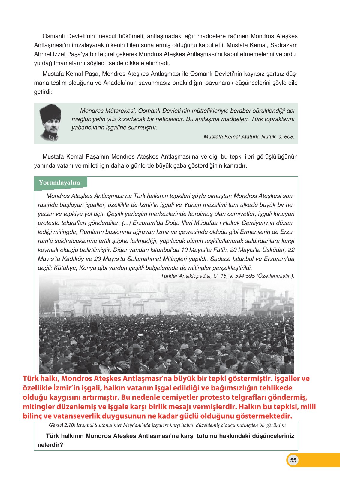 8. Sınıf İnkılap Tarihi Ve Atatürkçülük Ders Kitabı Ders Destek Yayınları Sayfa 55 Cevapları