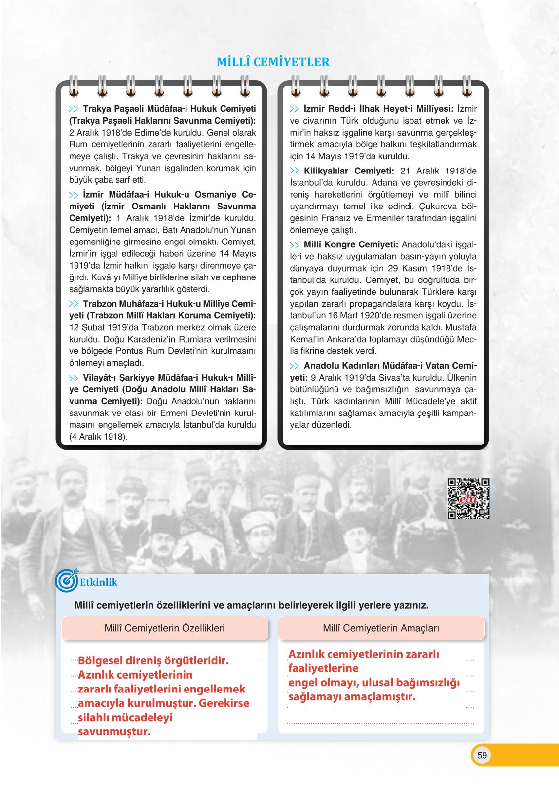 8. Sınıf İnkılap Tarihi Ve Atatürkçülük Ders Kitabı Ders Destek Yayınları Sayfa 59 Cevapları