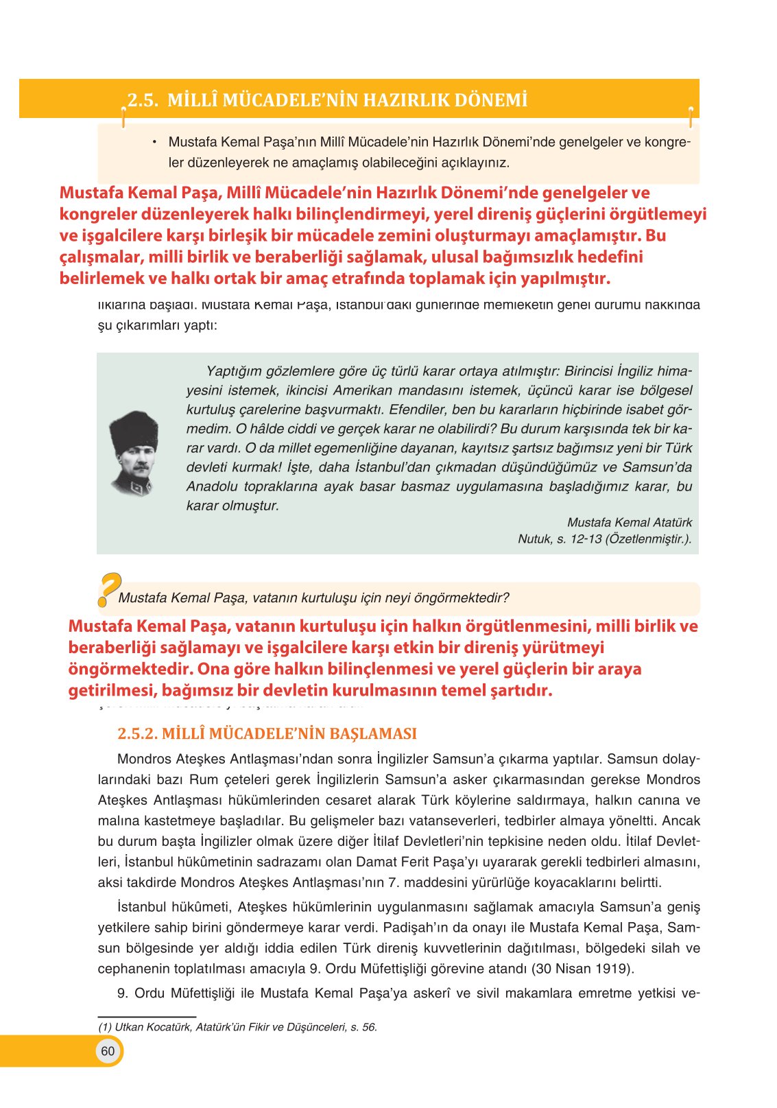 8. Sınıf İnkılap Tarihi Ve Atatürkçülük Ders Kitabı Ders Destek Yayınları Sayfa 60 Cevapları