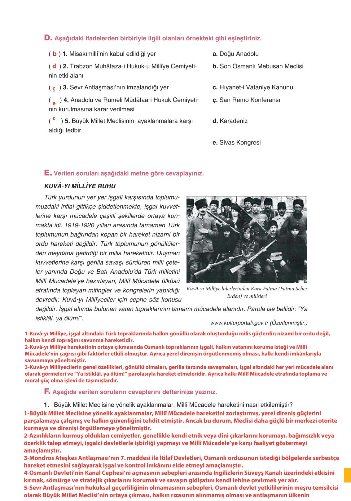 8. Sınıf İnkılap Tarihi Ve Atatürkçülük Ders Kitabı Ders Destek Yayınları Sayfa 81 Cevapları