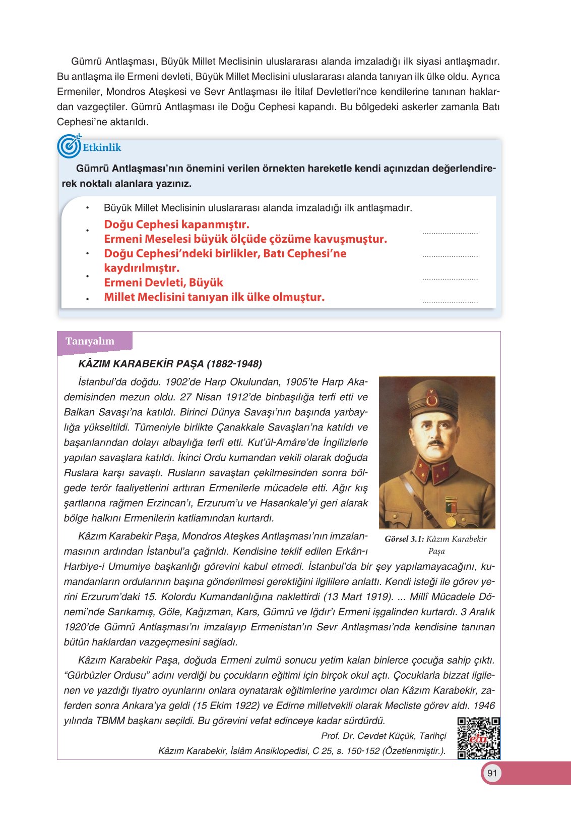 8. Sınıf İnkılap Tarihi Ve Atatürkçülük Ders Kitabı Ders Destek Yayınları Sayfa 91 Cevapları