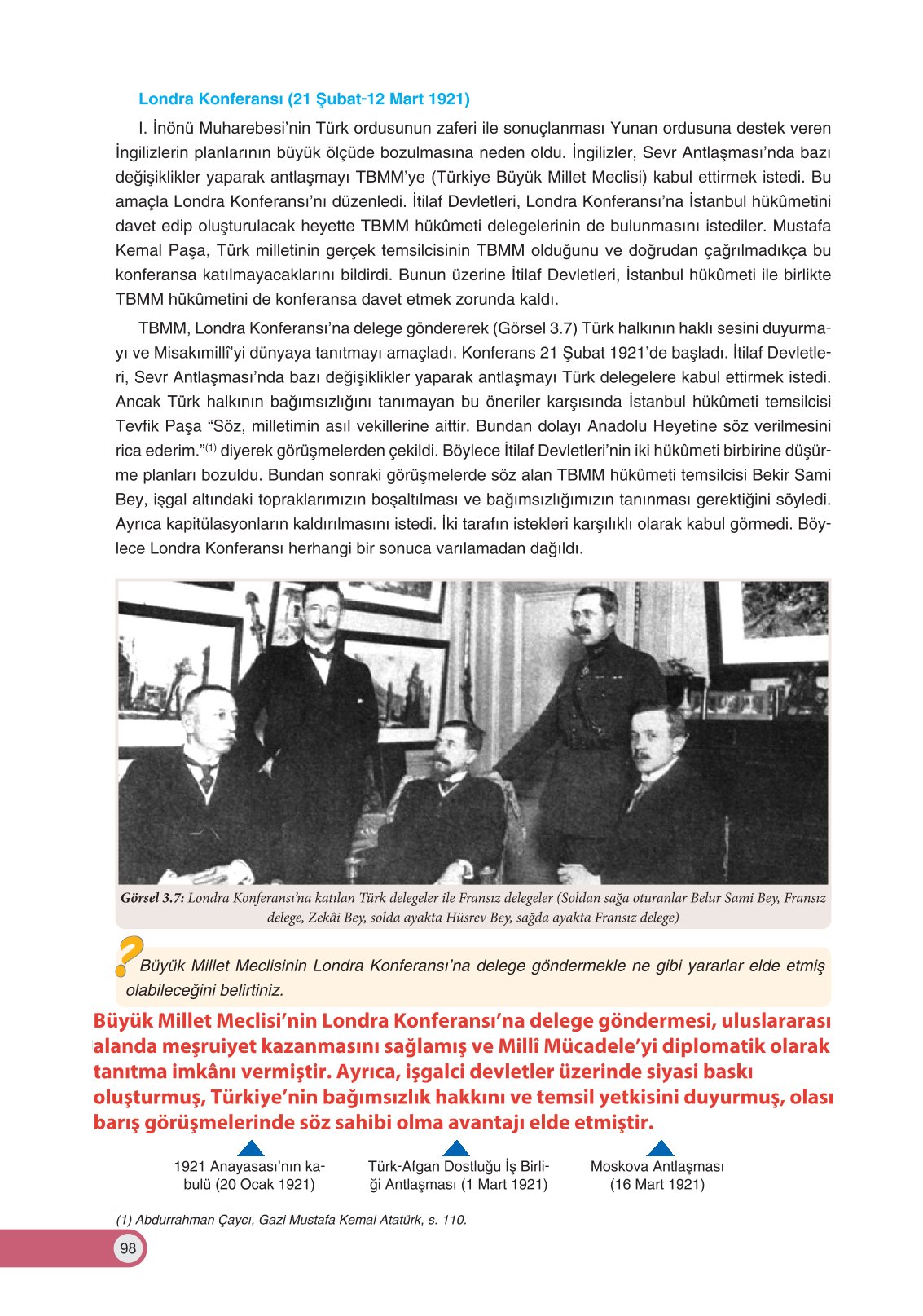 8. Sınıf İnkılap Tarihi Ve Atatürkçülük Ders Kitabı Ders Destek Yayınları Sayfa 98 Cevapları