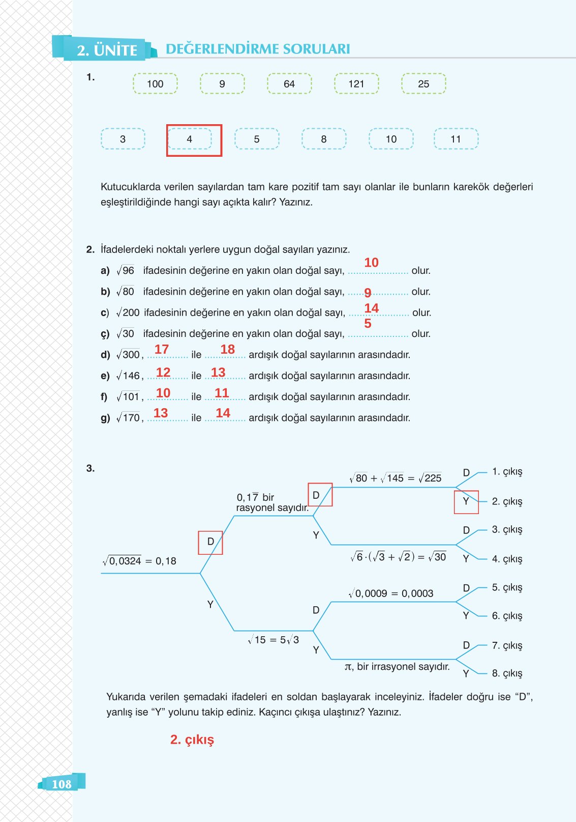 8. Sınıf Matematik Ders Kitabı Sonuç Yayınları Sayfa 108 Cevapları