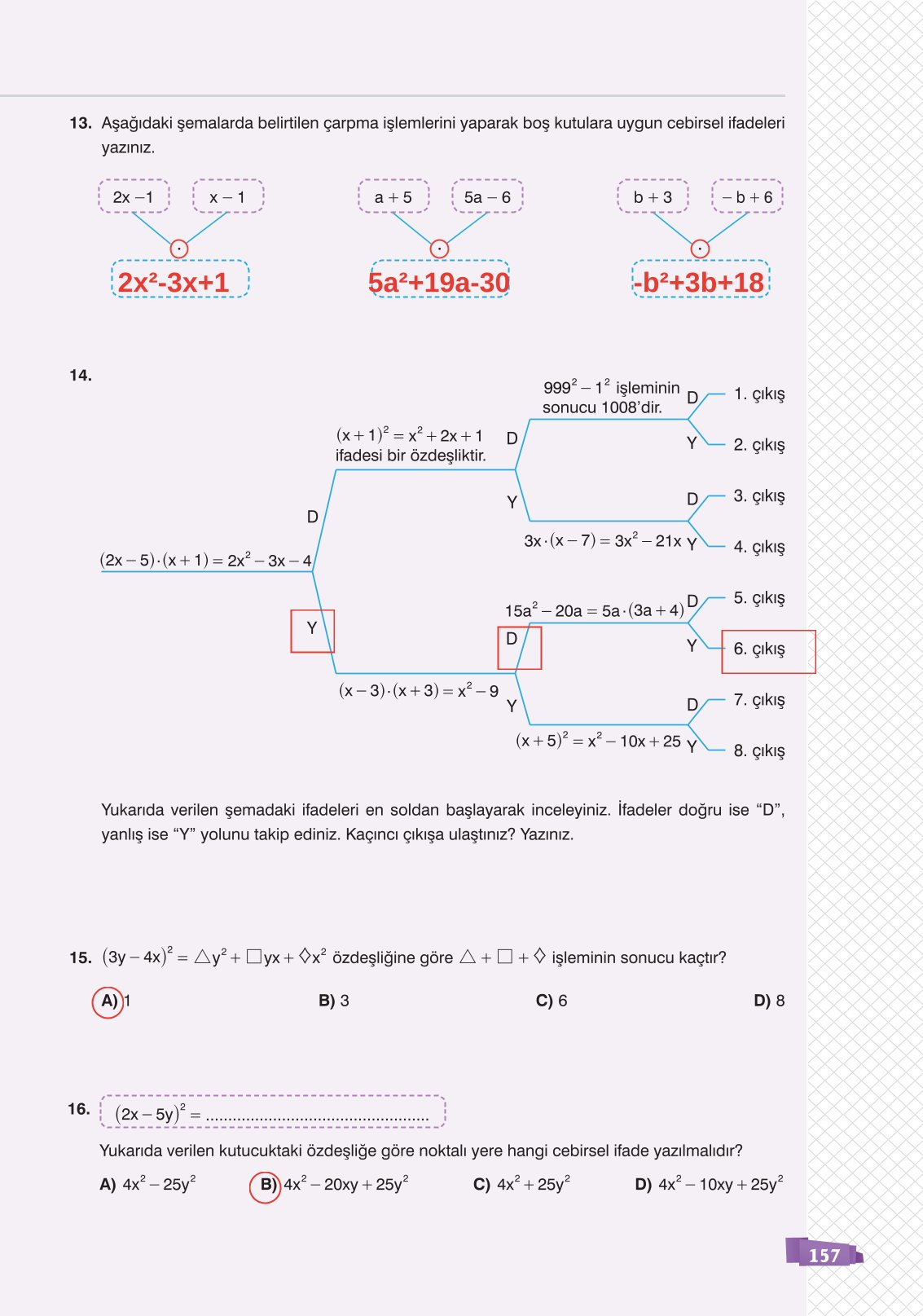 8. Sınıf Matematik Ders Kitabı Sonuç Yayınları Sayfa 157 Cevapları
