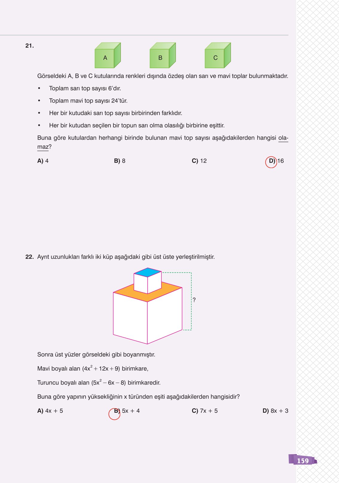 8. Sınıf Matematik Ders Kitabı Sonuç Yayınları Sayfa 159 Cevapları