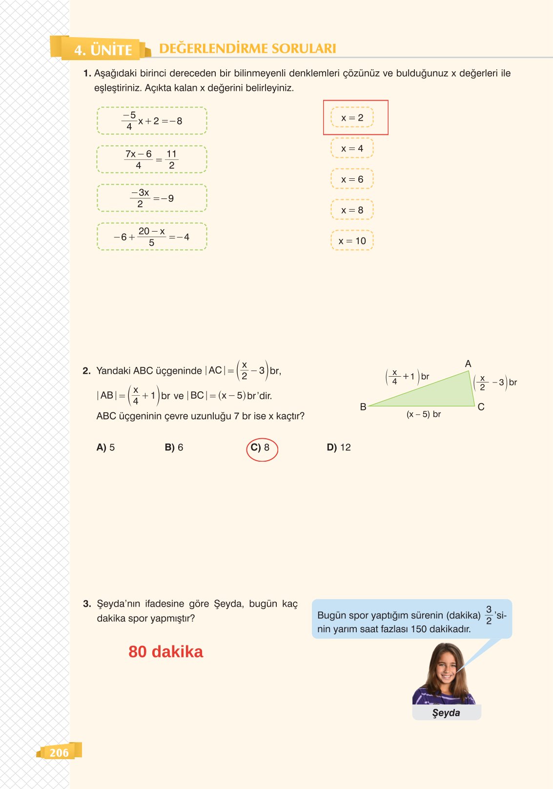 8. Sınıf Matematik Ders Kitabı Sonuç Yayınları Sayfa 206 Cevapları 8. Sınıf Matematik Ders Kitabı Sonuç Yayınları Sayfa 206 Cevapları