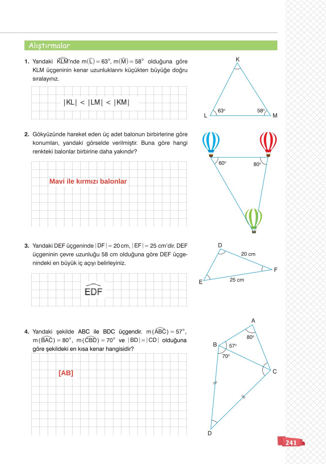 8. Sınıf Matematik Ders Kitabı Sonuç Yayınları Sayfa 241 Cevapları