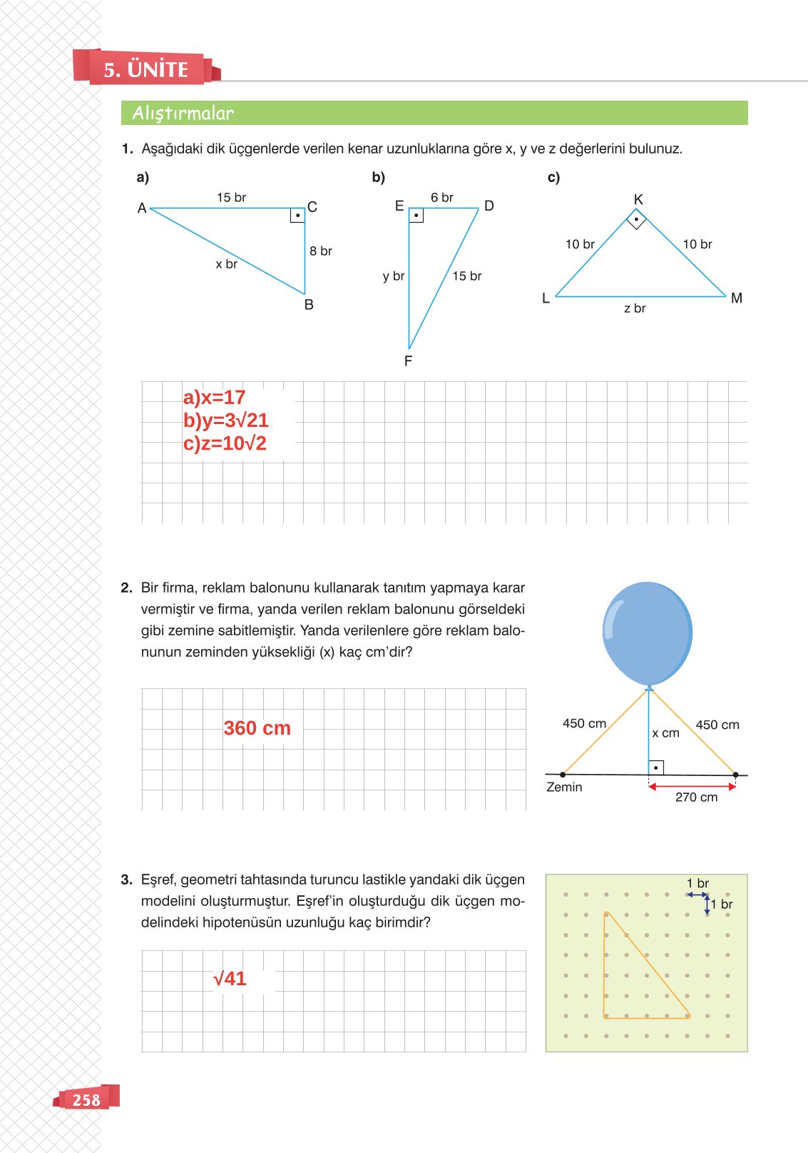 8. Sınıf Matematik Ders Kitabı Sonuç Yayınları Sayfa 258 Cevapları