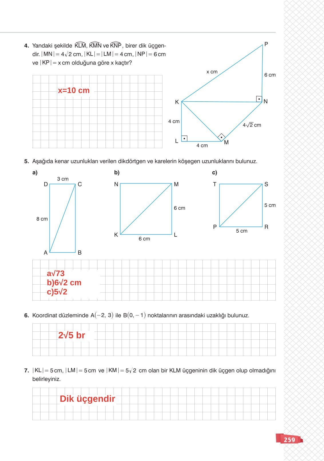 8. Sınıf Matematik Ders Kitabı Sonuç Yayınları Sayfa 259 Cevapları