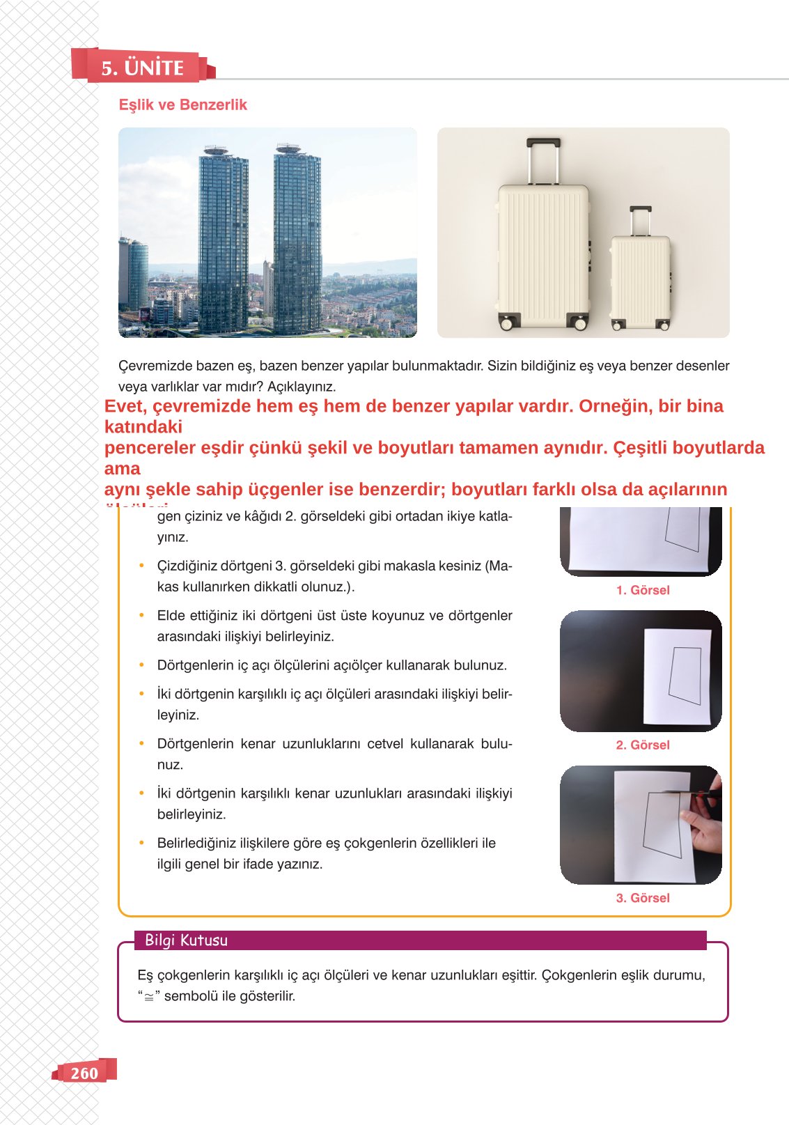 8. Sınıf Matematik Ders Kitabı Sonuç Yayınları Sayfa 260 Cevapları