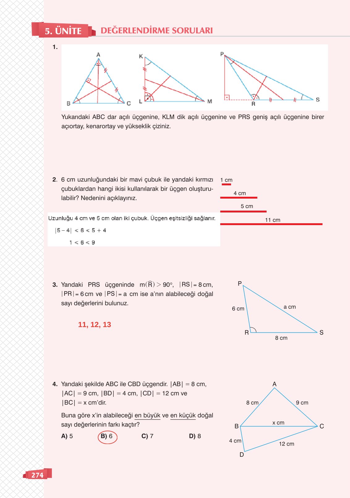 8. Sınıf Matematik Ders Kitabı Sonuç Yayınları Sayfa 274 Cevapları