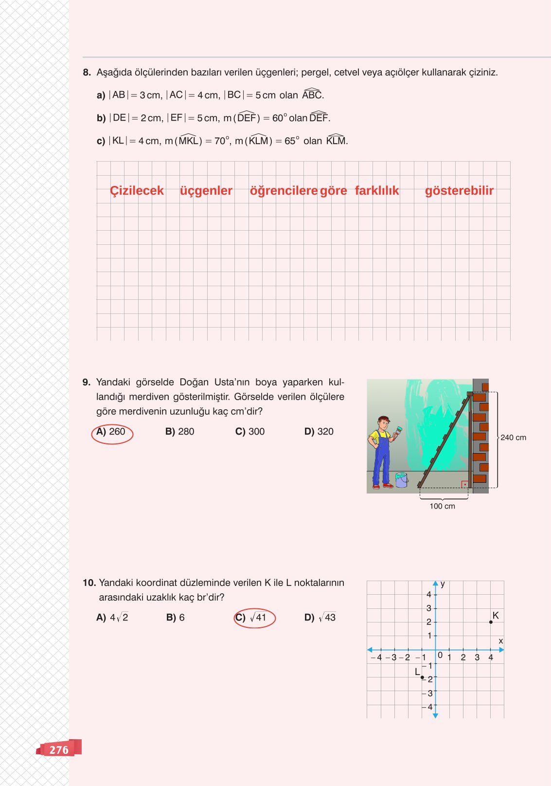 8. Sınıf Matematik Ders Kitabı Sonuç Yayınları Sayfa 276 Cevapları
