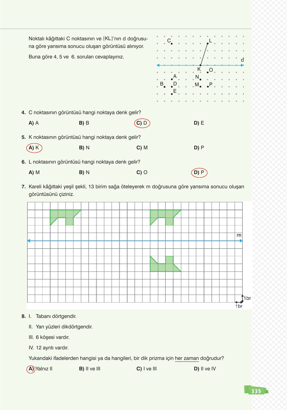 8. Sınıf Matematik Ders Kitabı Sonuç Yayınları Sayfa 335 Cevapları