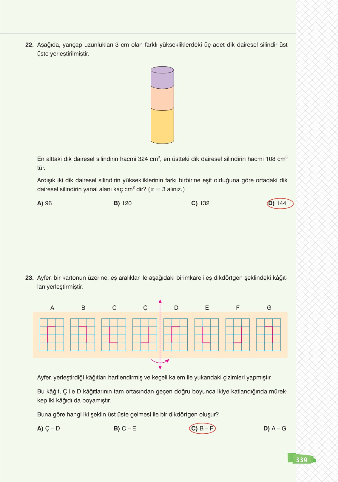 8. Sınıf Matematik Ders Kitabı Sonuç Yayınları Sayfa 339 Cevapları
