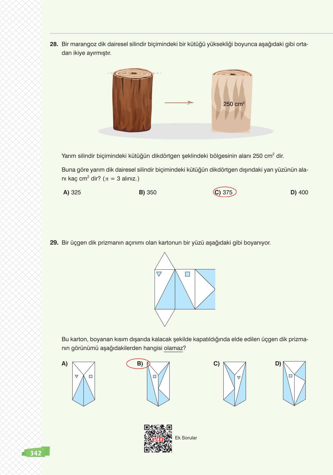 8. Sınıf Matematik Ders Kitabı Sonuç Yayınları Sayfa 342 Cevapları