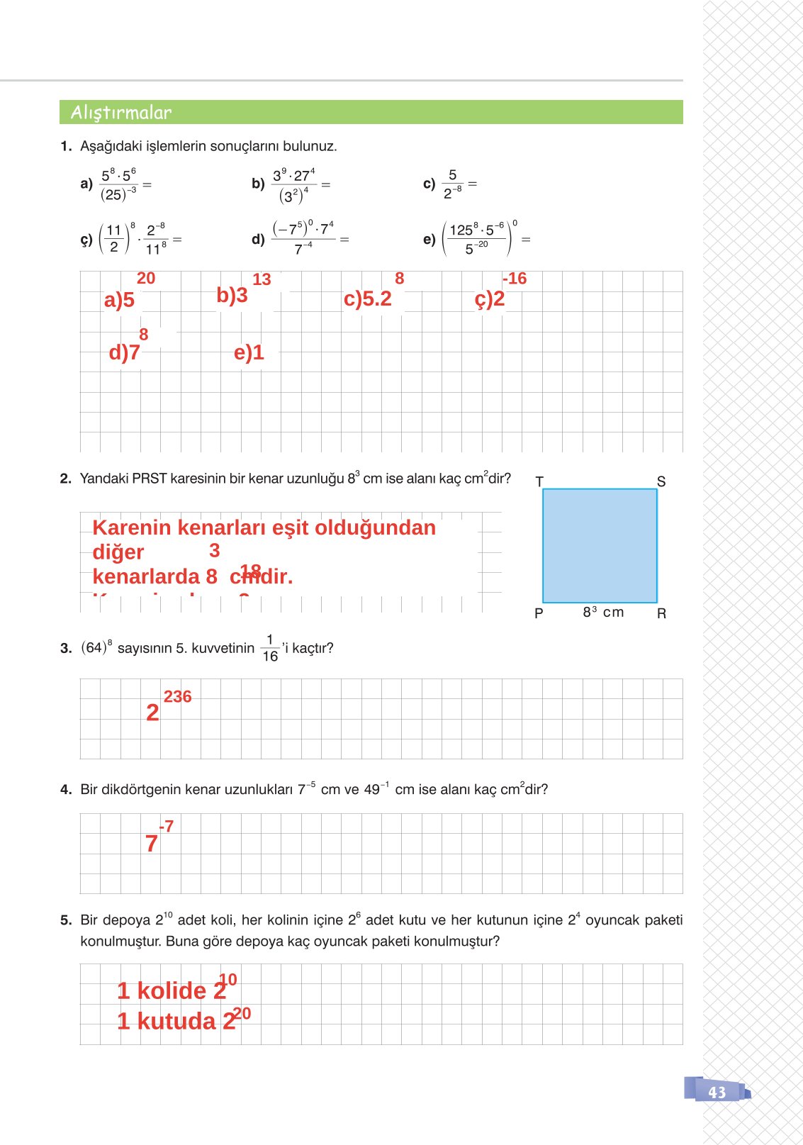 8. Sınıf Matematik Ders Kitabı Sonuç Yayınları Sayfa 43 Cevapları