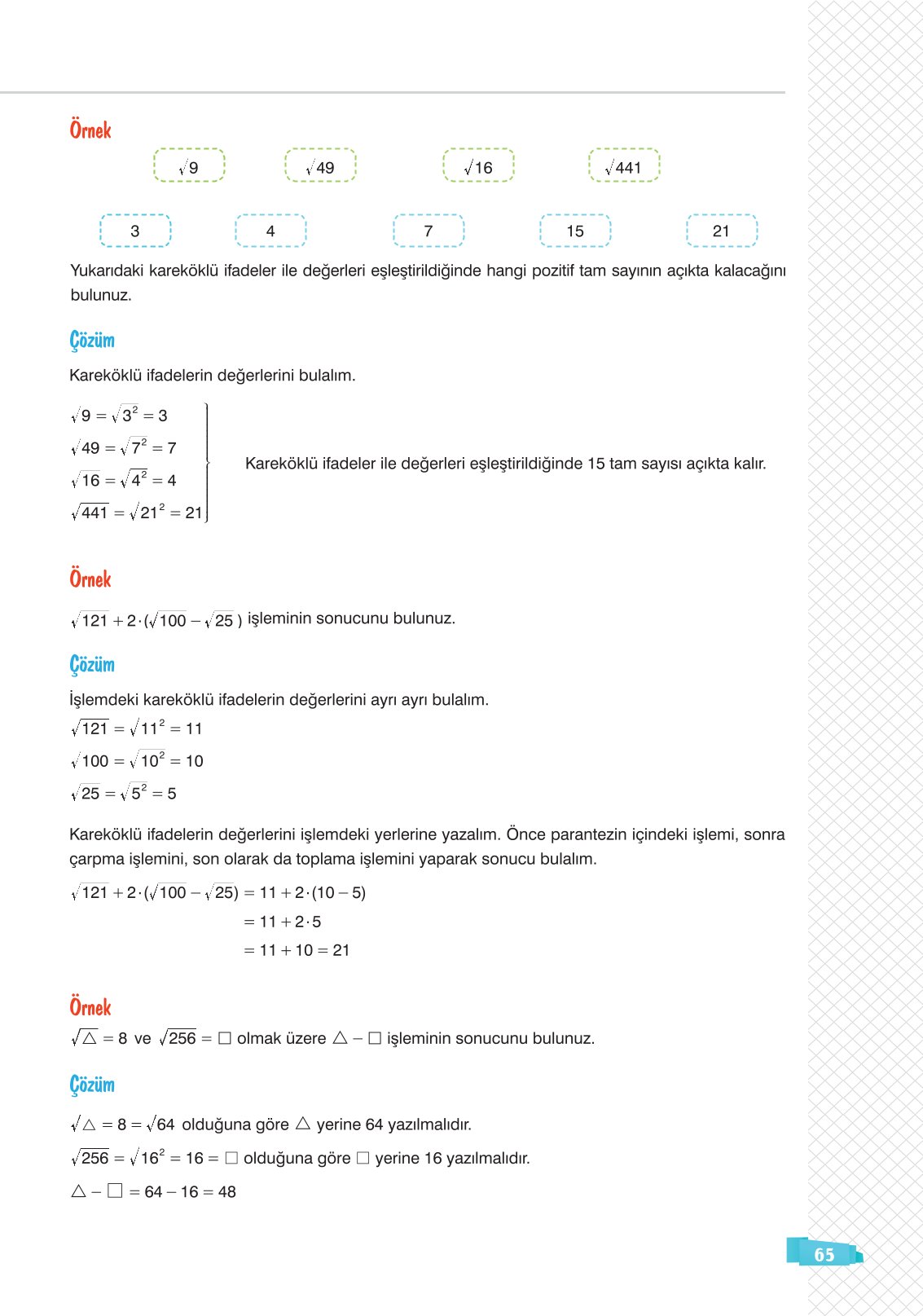 8. Sınıf Matematik Ders Kitabı Sonuç Yayınları Sayfa 65 Cevapları 8. Sınıf Matematik Ders Kitabı Sonuç Yayınları Sayfa 65 Cevapları