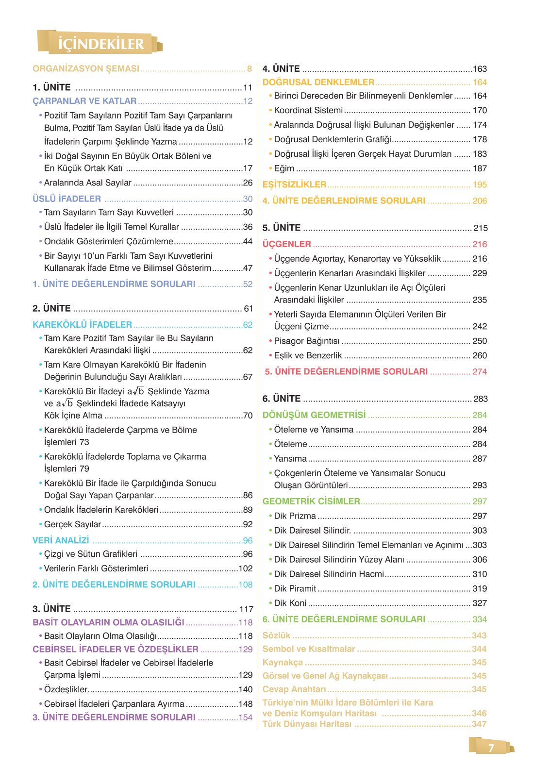8. Sınıf Matematik Ders Kitabı Sonuç Yayınları Sayfa 7 Cevapları