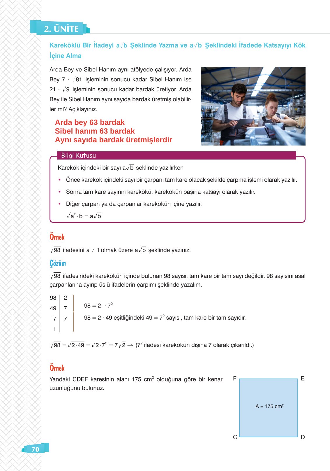 8. Sınıf Matematik Ders Kitabı Sonuç Yayınları Sayfa 70 Cevapları