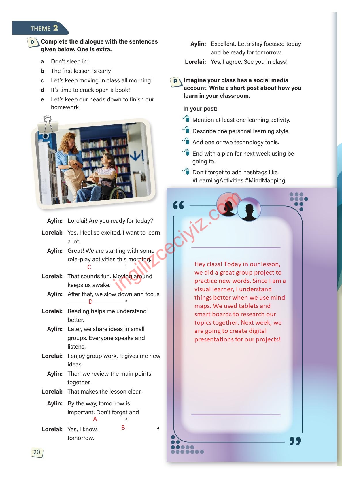 10. Sınıf Meb Yayınları İngilizce Çalışma Kitabı Sayfa 20 Cevapları