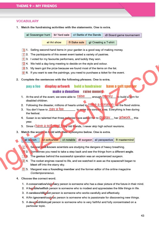 11. Sınıf Meb Yayınları İngilizce Çalışma Kitabı Sayfa 43 Cevapları