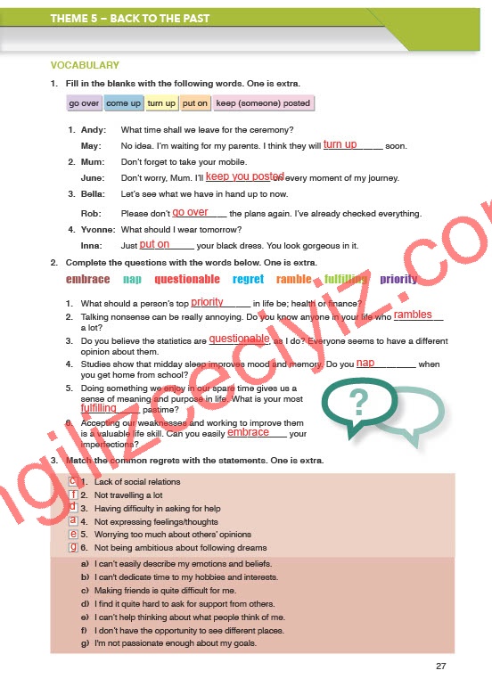 11. Sınıf Spice Up İngilizce Çalışma Kitabı Sayfa 27 Cevapları